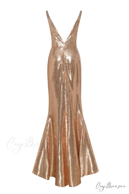 Jaw-Dropping Sequined Lace Maxi Graceful Dress And Gloves Set
