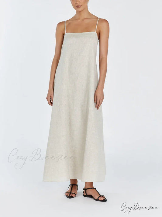 Jem Natural Stylish Linen Maxi Dress S / White