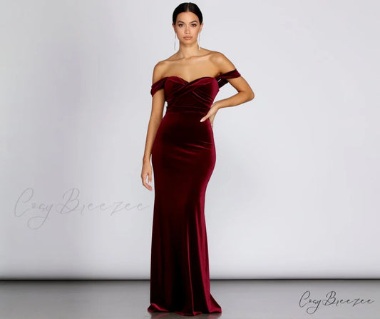 Jenisa Formal Off Charming The Shoulder Dress BURGUNDY / 1