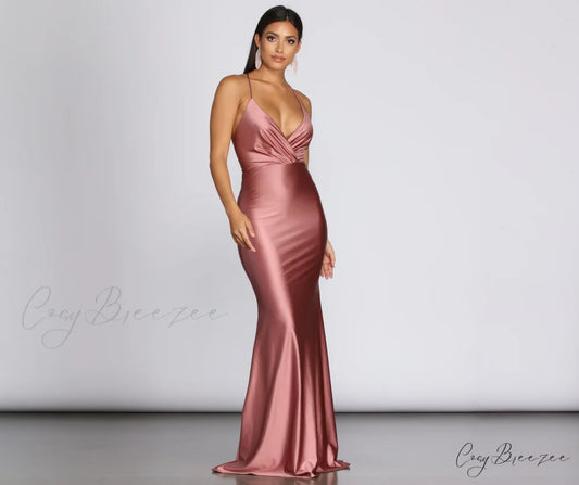 Jerry Cross Stylish Back Draped Gown MAUVE / S