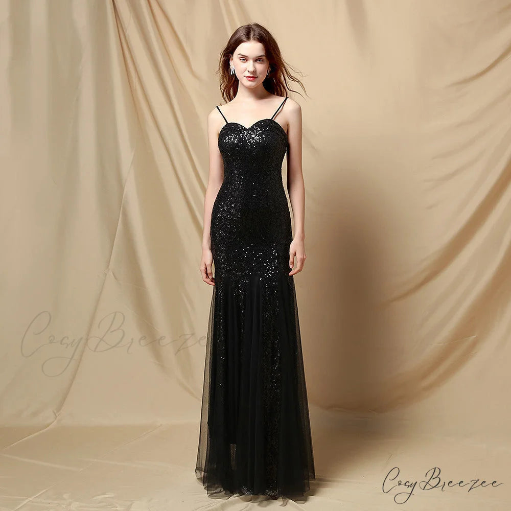 Jerry sling-mesh Stylish fishtail dress BLACK / XS