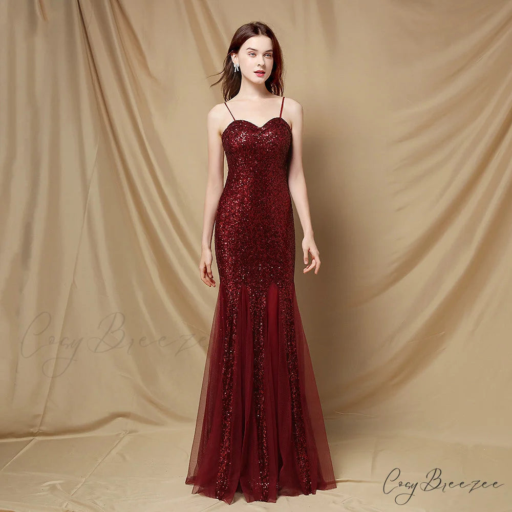 Jerry sling-mesh Stylish fishtail dress BURGUNDY / XS