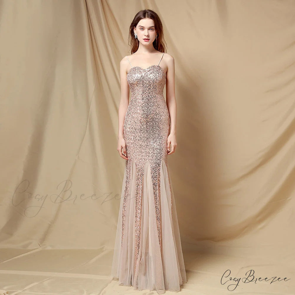 Jerry sling-mesh Stylish fishtail dress GOLD / XS