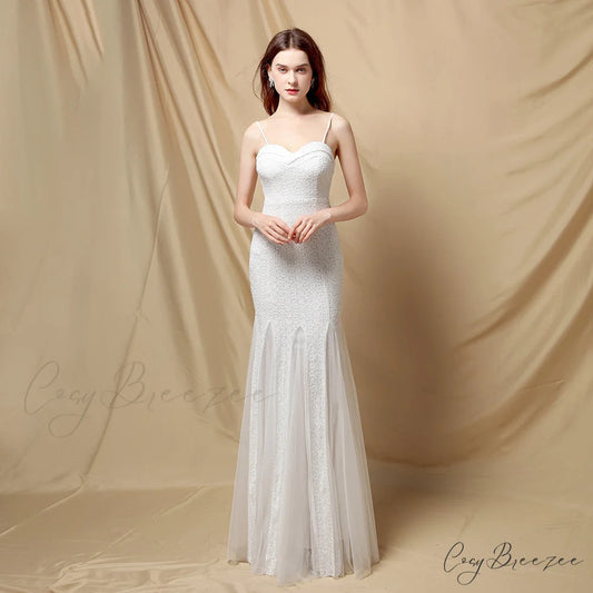 Jerry sling-mesh Stylish fishtail dress WHITE / XS