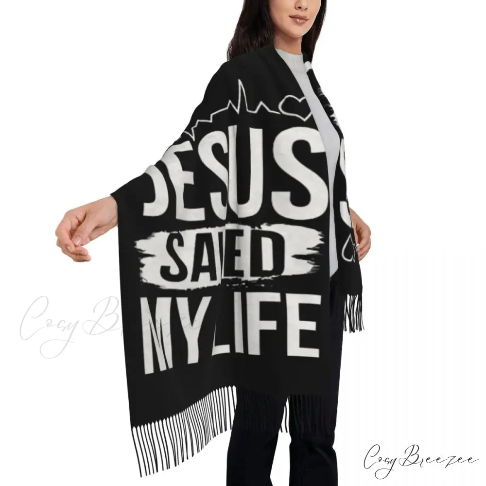 Jesus Saved My Life Warm Winter Christian Faith Shawl Wrap Scarf