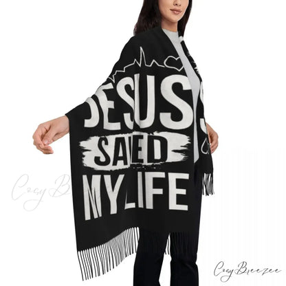 Jesus Saved My Life Warm Winter Christian Faith Shawl Wrap Scarf