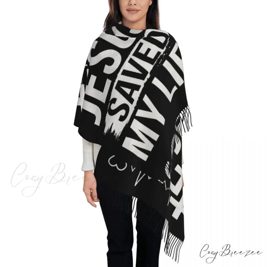 Jesus Saved My Life Warm Winter Christian Faith Shawl Wrap Scarf BLACK 1 / 72x197cm