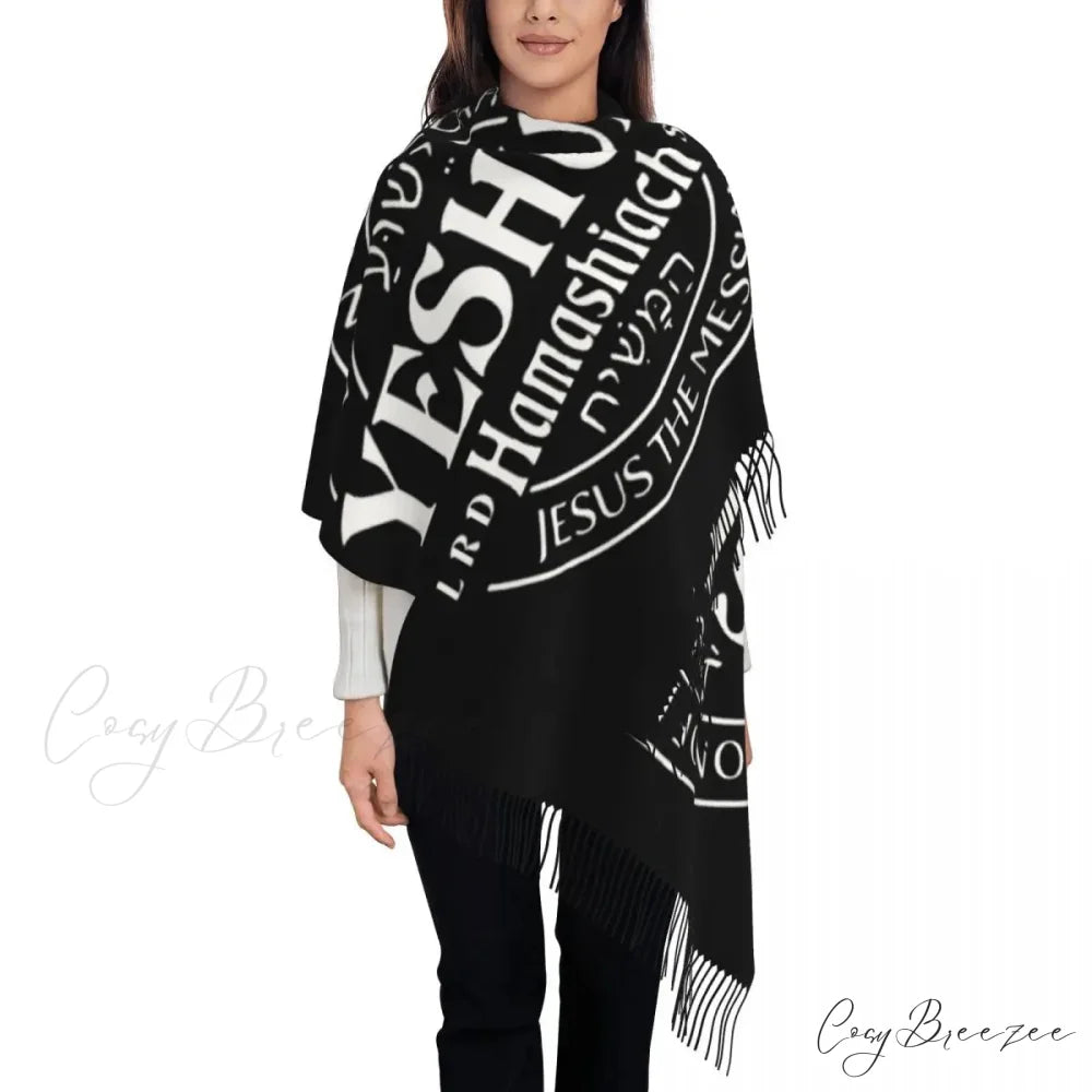Jesus Saved My Life Warm Winter Christian Faith Shawl Wrap Scarf BLACK 10 / 72x197cm