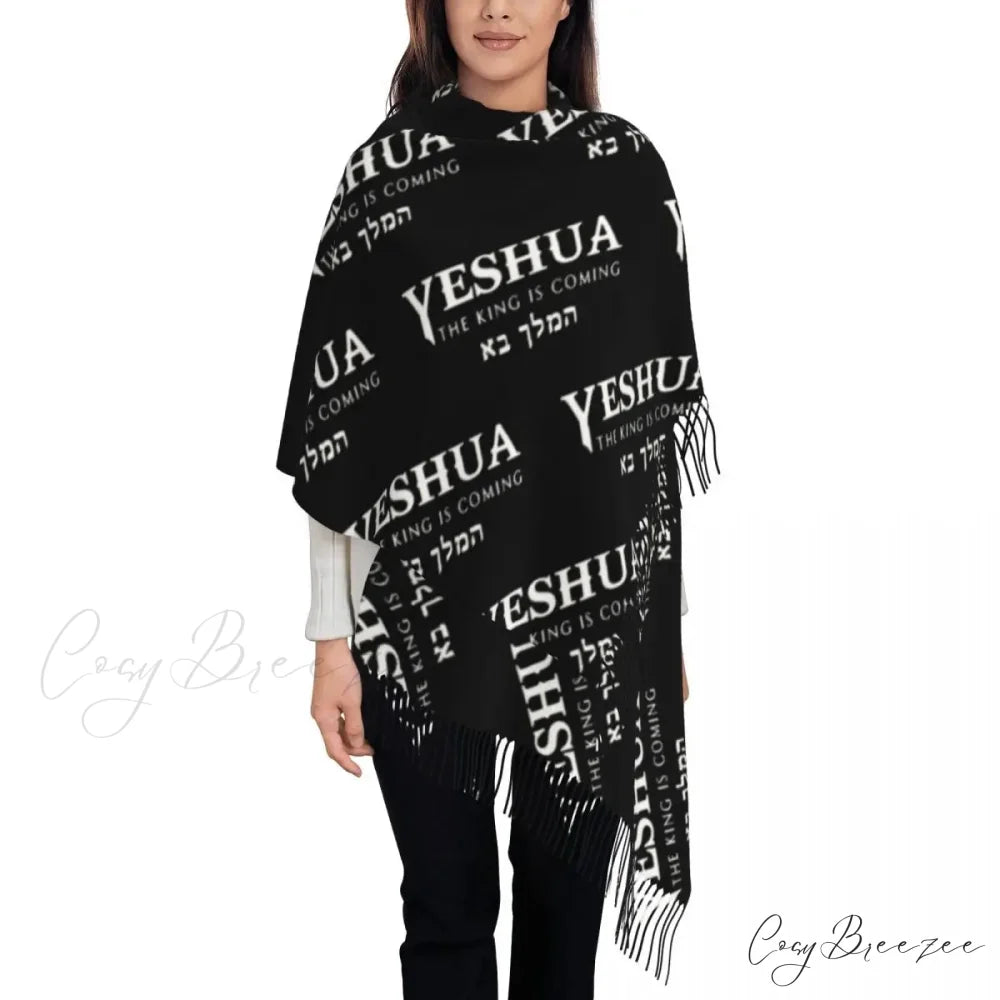 Jesus Saved My Life Warm Winter Christian Faith Shawl Wrap Scarf BLACK 14 / 72x197cm