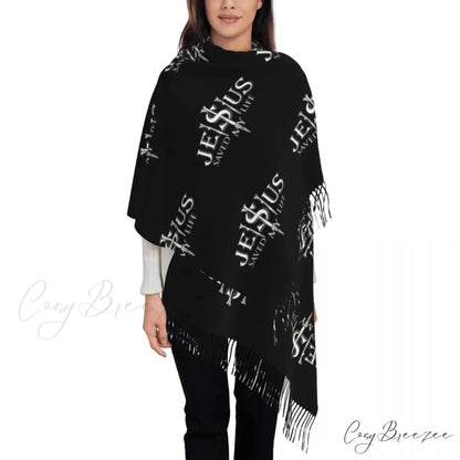 Jesus Saved My Life Warm Winter Christian Faith Shawl Wrap Scarf BLACK 17 / 72x197cm