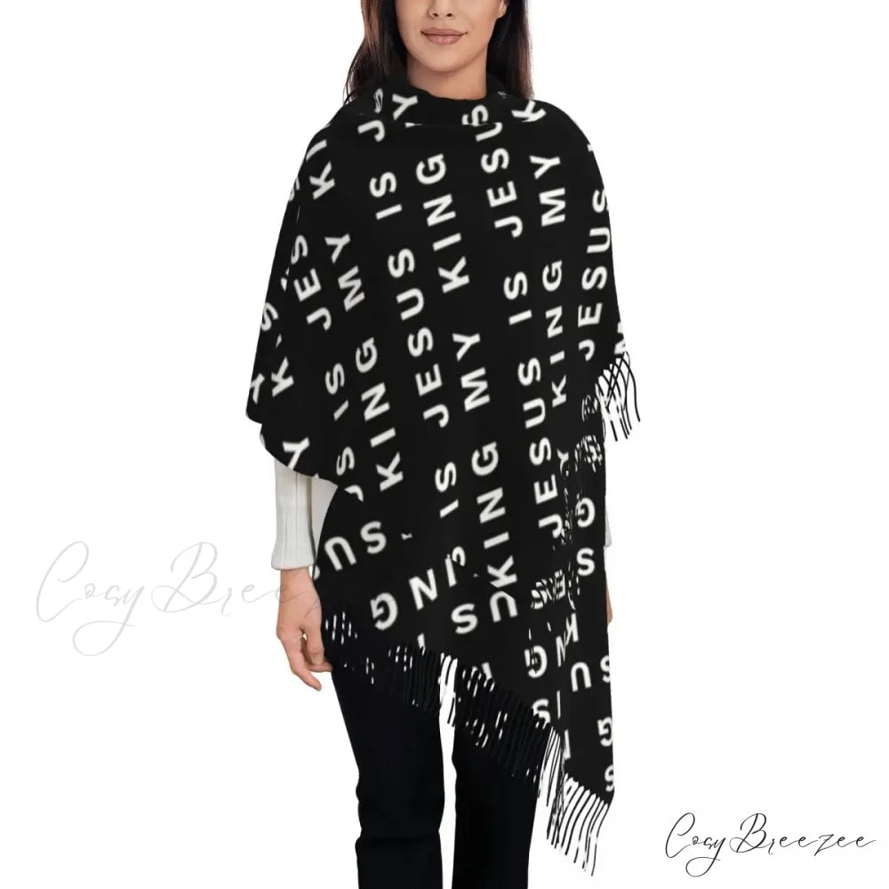 Jesus Saved My Life Warm Winter Christian Faith Shawl Wrap Scarf BLACK 2 / 72x197cm