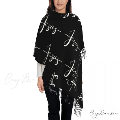 Jesus Saved My Life Warm Winter Christian Faith Shawl Wrap Scarf BLACK 4 / 72x197cm