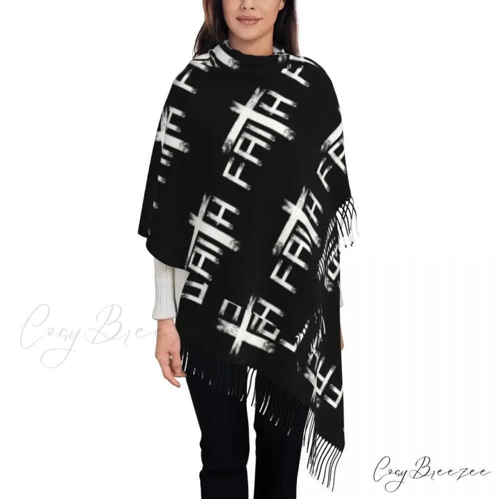 Jesus Saved My Life Warm Winter Christian Faith Shawl Wrap Scarf BLACK 6 / 72x197cm