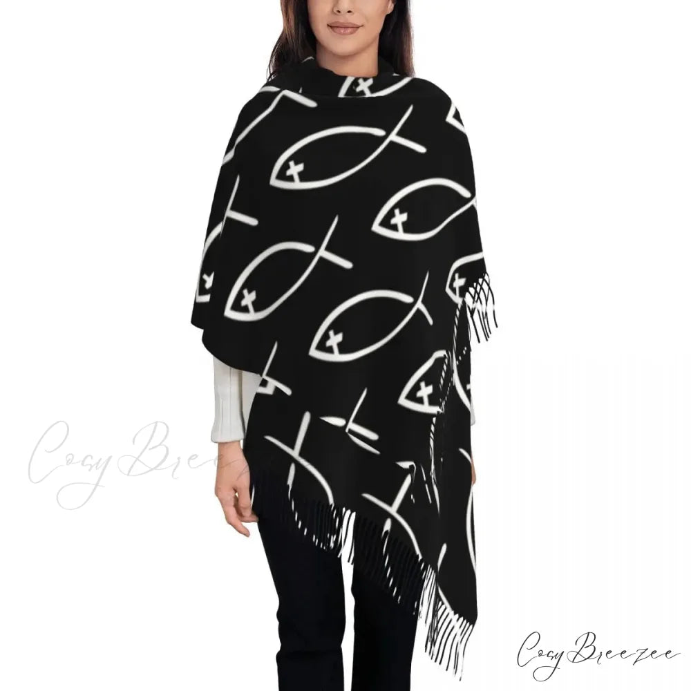 Jesus Saved My Life Warm Winter Christian Faith Shawl Wrap Scarf BLACK 7 / 72x197cm