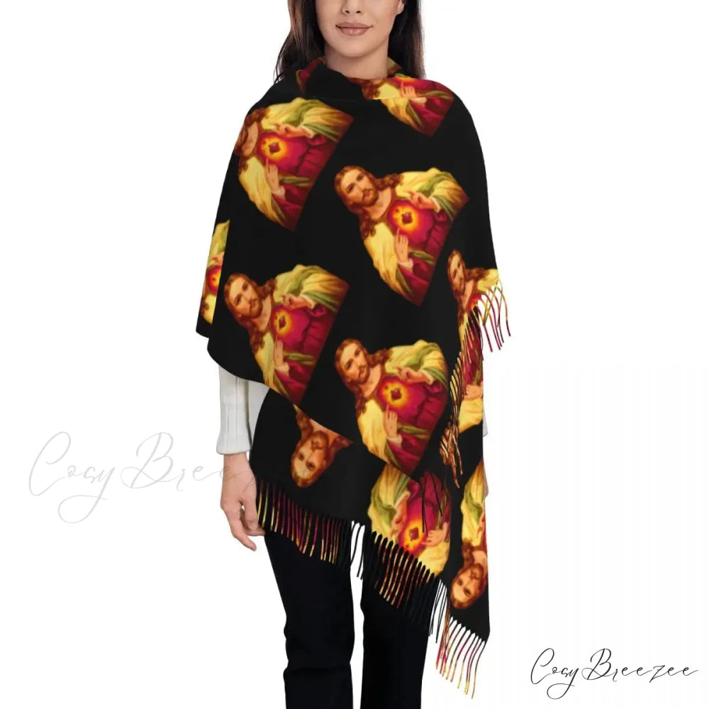 Jesus Saved My Life Warm Winter Christian Faith Shawl Wrap Scarf ORANGE YELLOW / 72x197cm