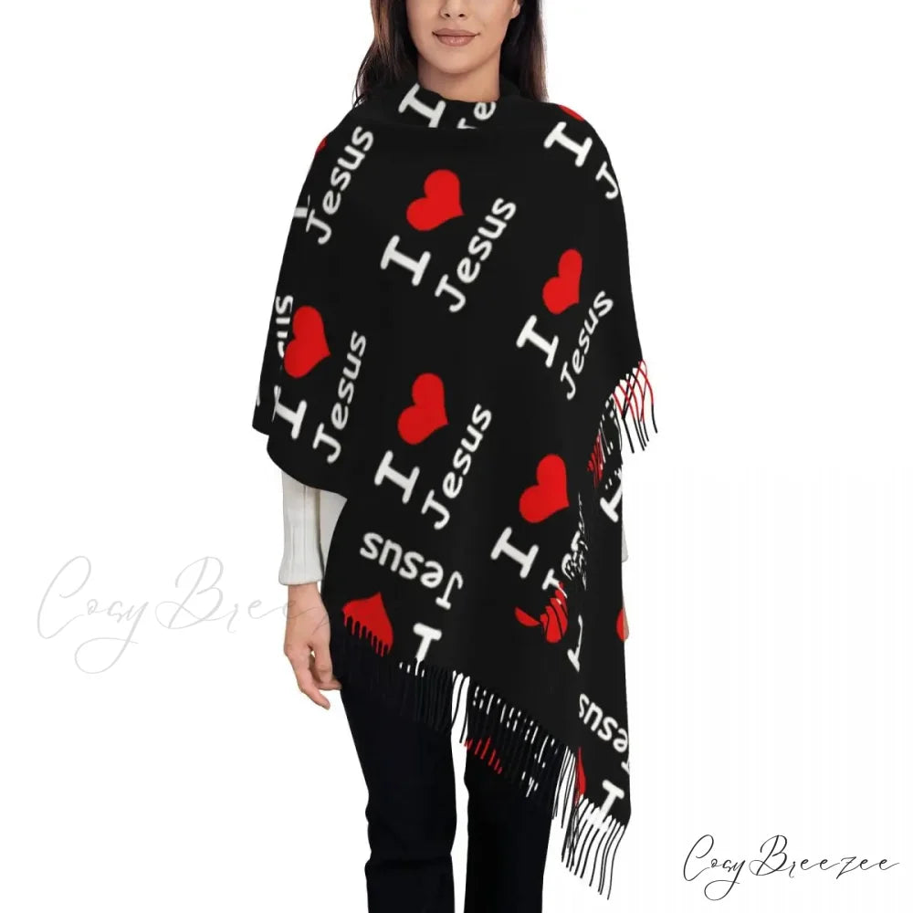 Jesus Saved My Life Warm Winter Christian Faith Shawl Wrap Scarf RED HEART / 72x197cm