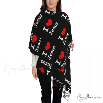 Jesus Saved My Life Warm Winter Christian Faith Shawl Wrap Scarf RED HEART / 72x197cm