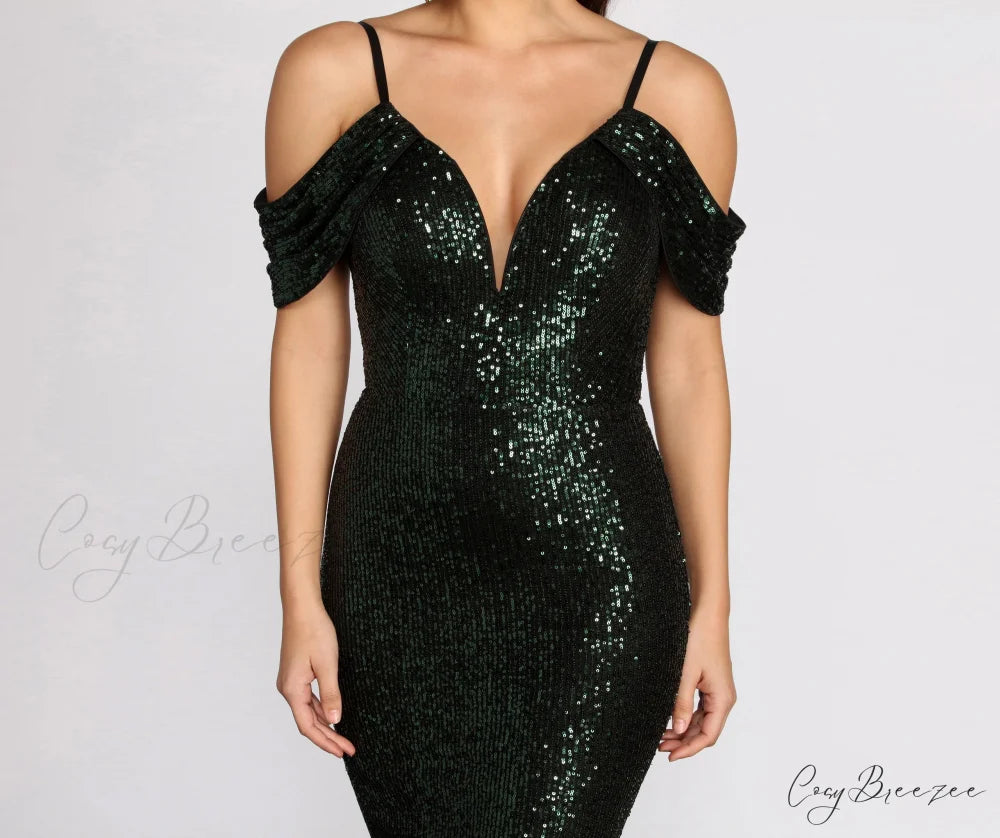Jillian Deep Stylish V Sequin Dress