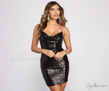 Jolene Sleeveless Stylish Sequin Mini Dress BLACK / XS