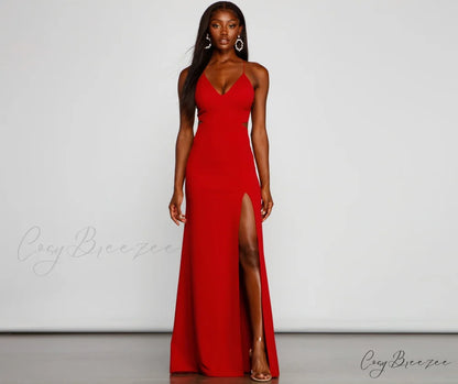 Jolie Formal High Charming Slit A-Line Dress BURGUNDY / XS