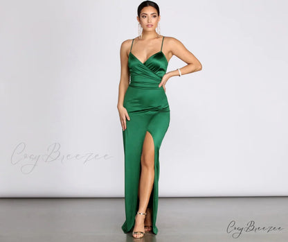 Jolina Wrap Stylish Skirt Satin Dress HUNTER / S