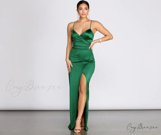 Jolina Wrap Stylish Skirt Satin Dress HUNTER / S