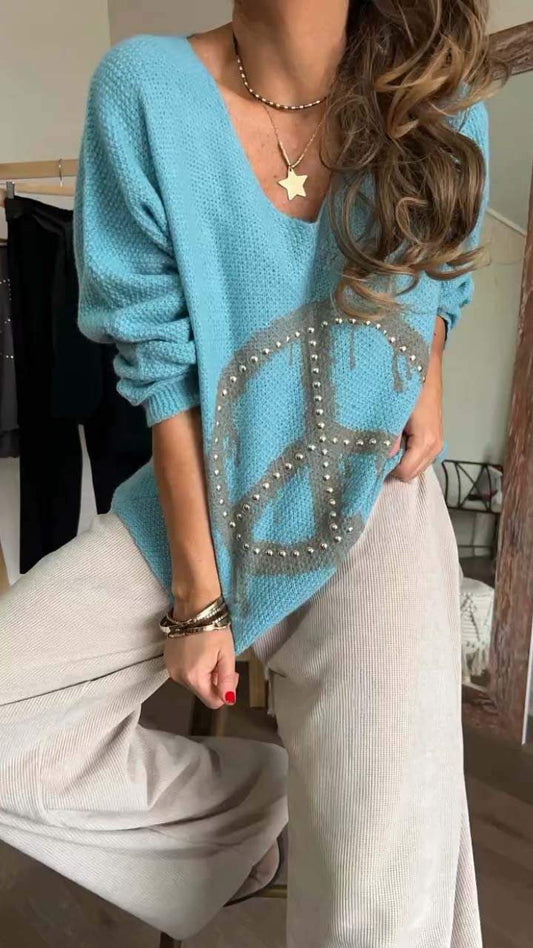 Cosybreezee - Women's Casual Print Long Sleeve Knit Sweater