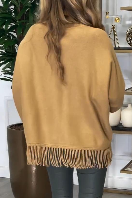 Cosybreezee - Women's casual high neck hem tassel pullover sweater