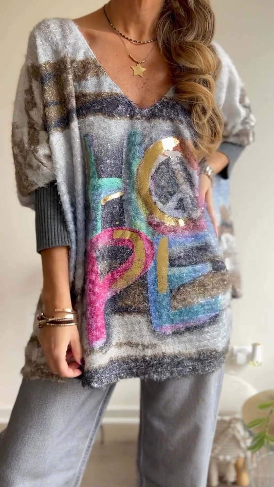 Cosybreezee - Women's Casual Print Long Sleeve Sweater