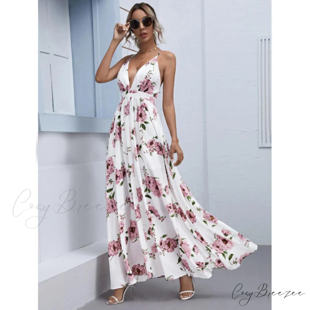 Julian Floral Stylish Chiffon A-Line Dress WHITE / S