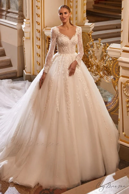 Julian Long Graceful Sleeve Wedding Dress Ivory / 2