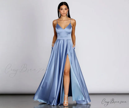 Juliet Formal High Charming Slit Dress 2 SLATE / 1