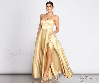 Juliet Formal Stylish High Slit Dress GOLD / 1