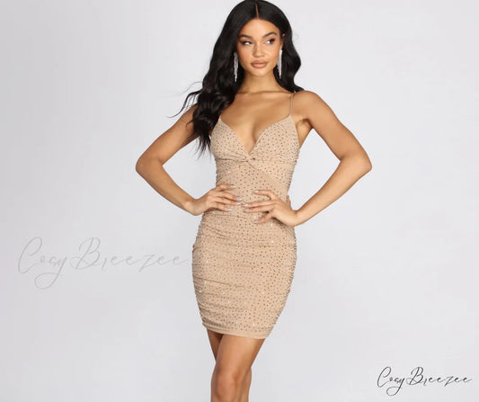 Julissa Knot Front Charming Heat Stone Mini Dress NATURAL / S