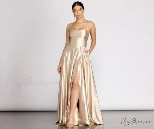 Kaia Satin Stylish A-Line Dress GOLD / XS