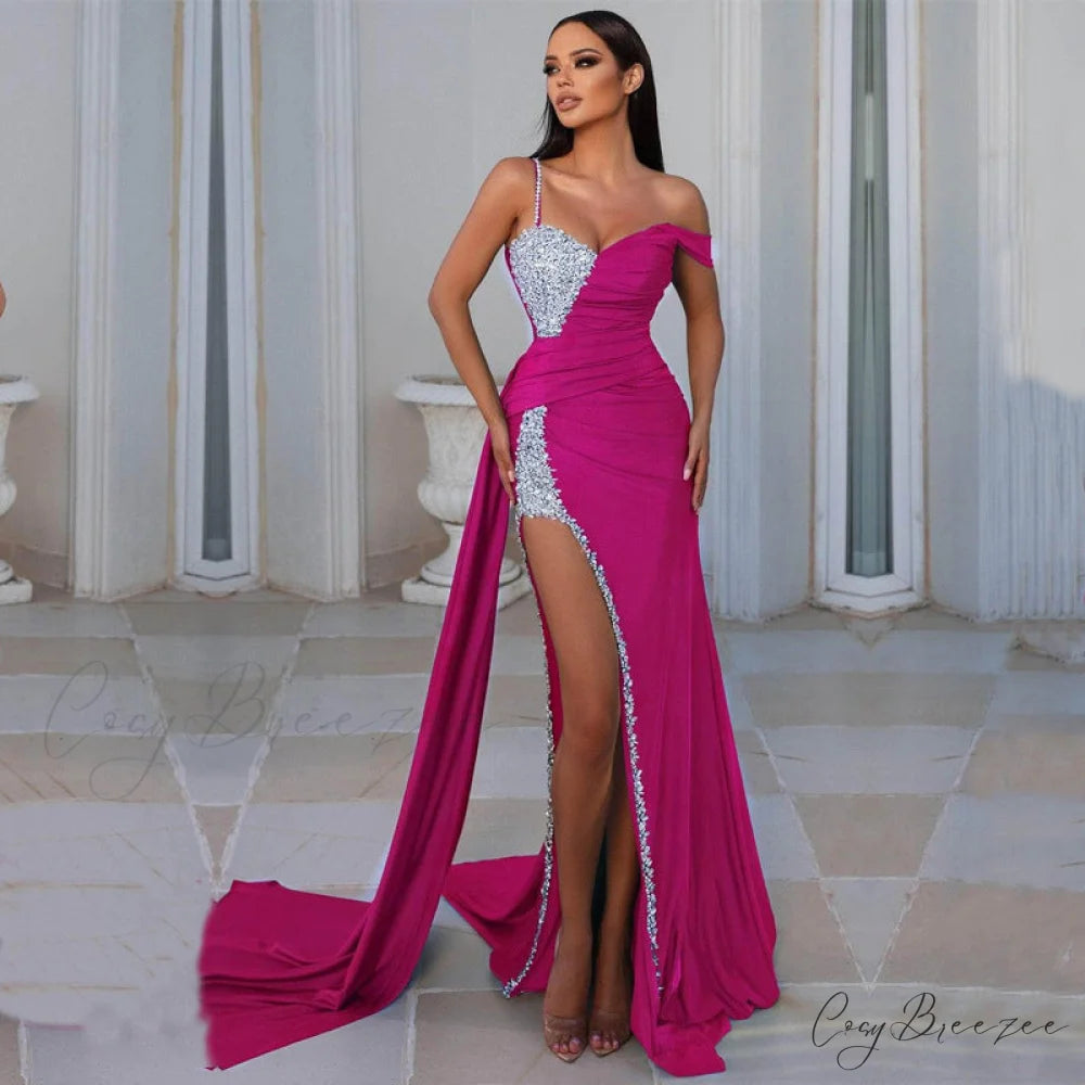 Kaleigh Off Stylish Shoulder Dress Rose red / S