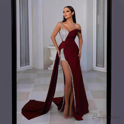 Kaleigh Off Stylish Shoulder Dress Wine red / S