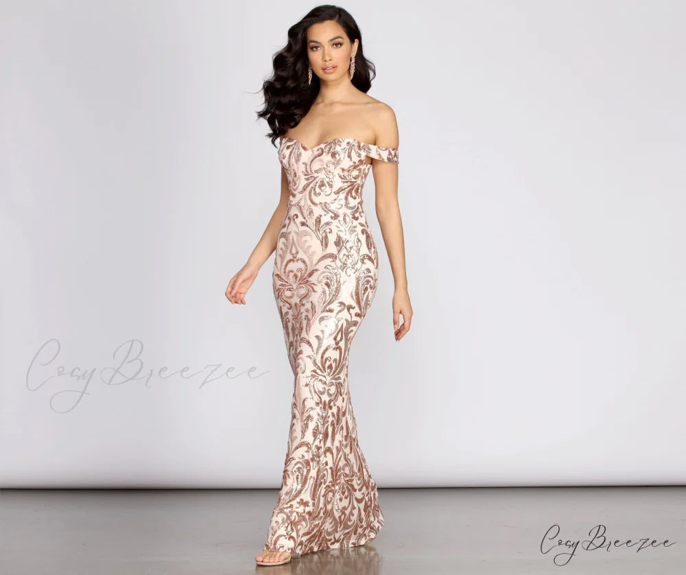 Karleen Sequin Stylish Off Shoulder Dress