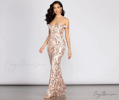 Karleen Sequin Stylish Off Shoulder Dress