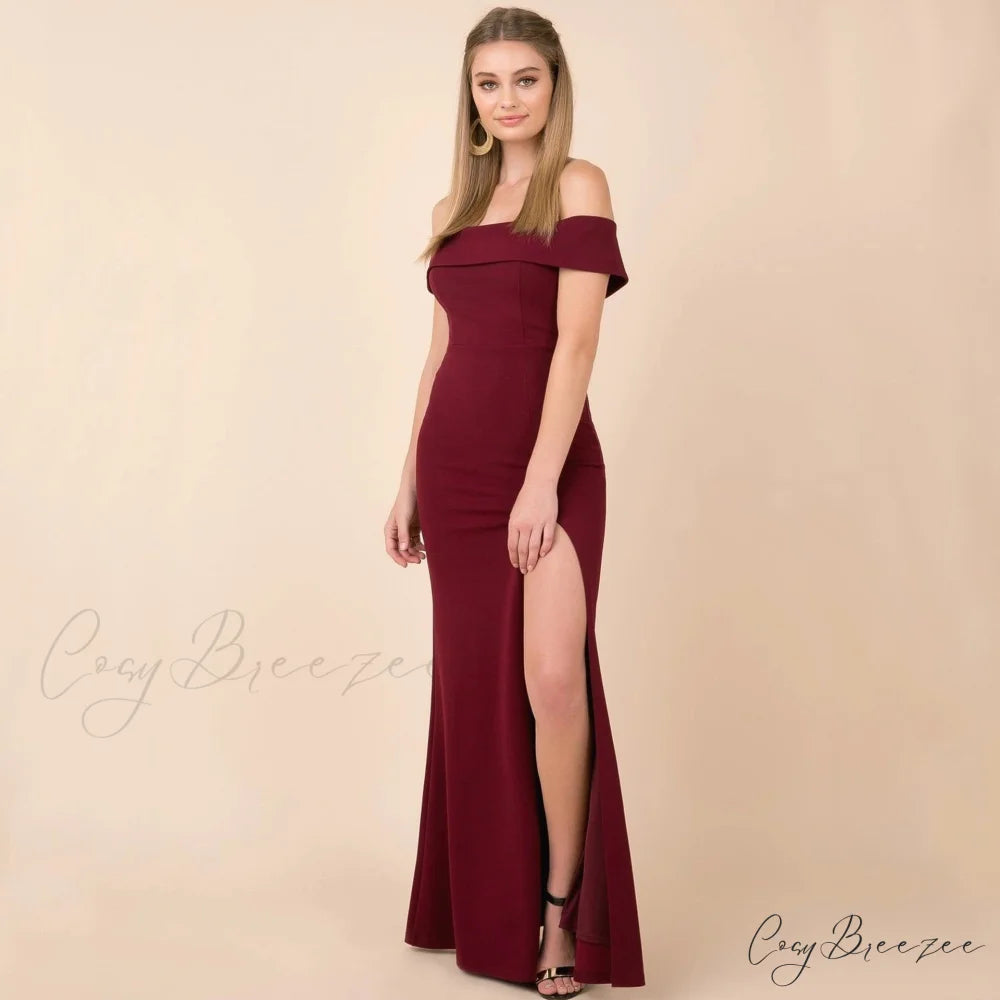 Kate Formal Stylish Crepe Midi Dress Claret / S