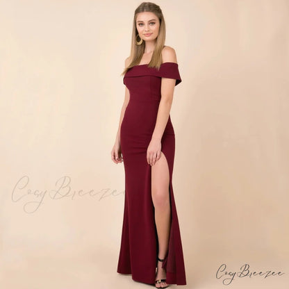Kate Formal Stylish Crepe Midi Dress Claret / S