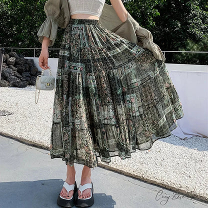 Kawaii Chiffon Splice Floral Tea Break Skirt skirt-250126