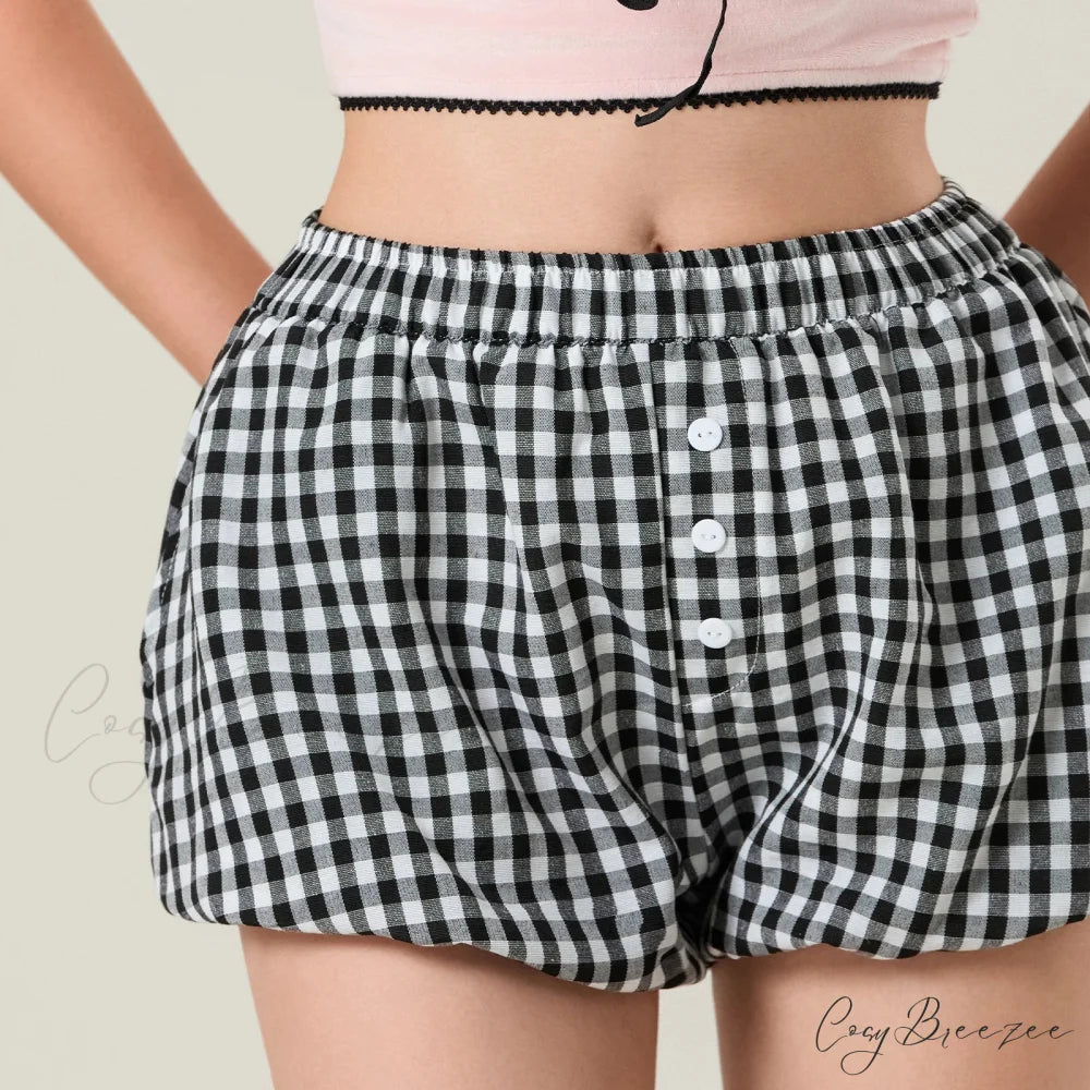 Kawaii Plaid Pumpkin Lounge Shorts Black / S short-250223