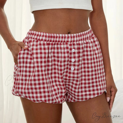 Kawaii Plaid Pumpkin Lounge Shorts Red / S short-250223