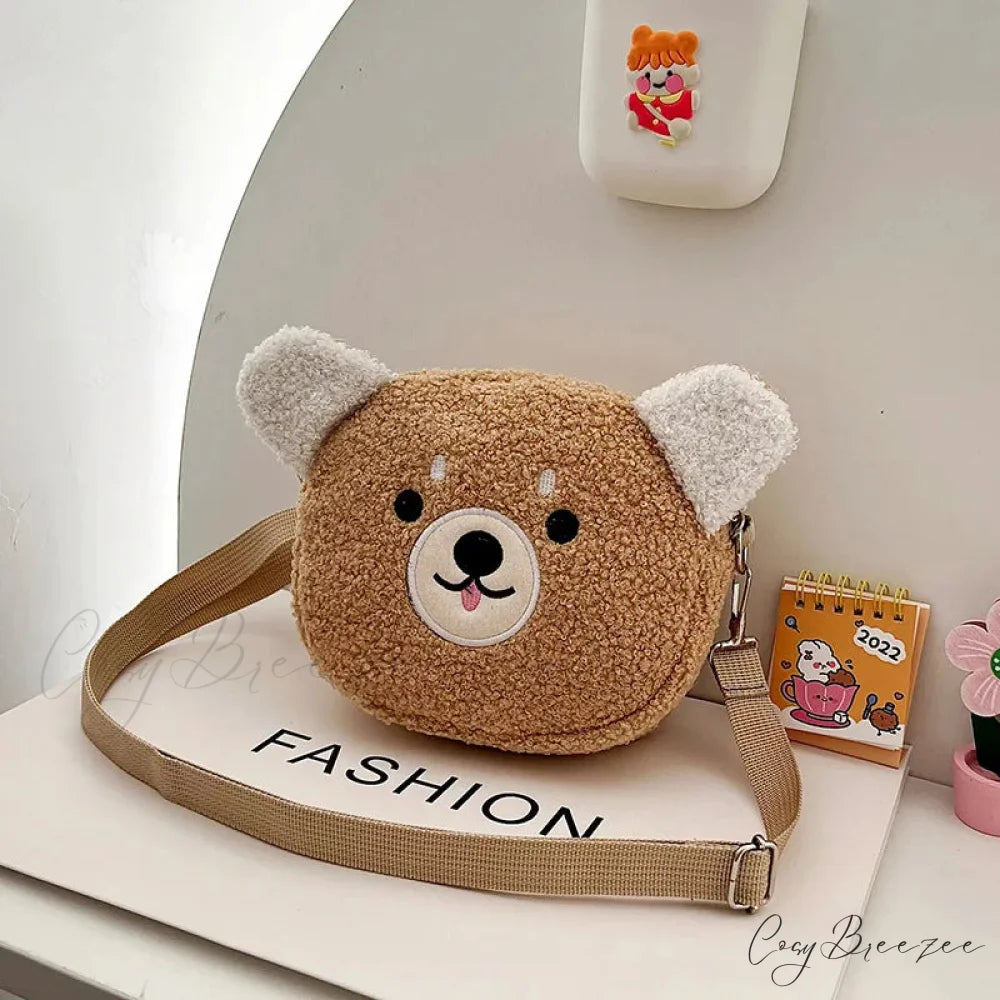 Kawaii Plush Cartoon Crossbody Bag Khaki crossbody-250126
