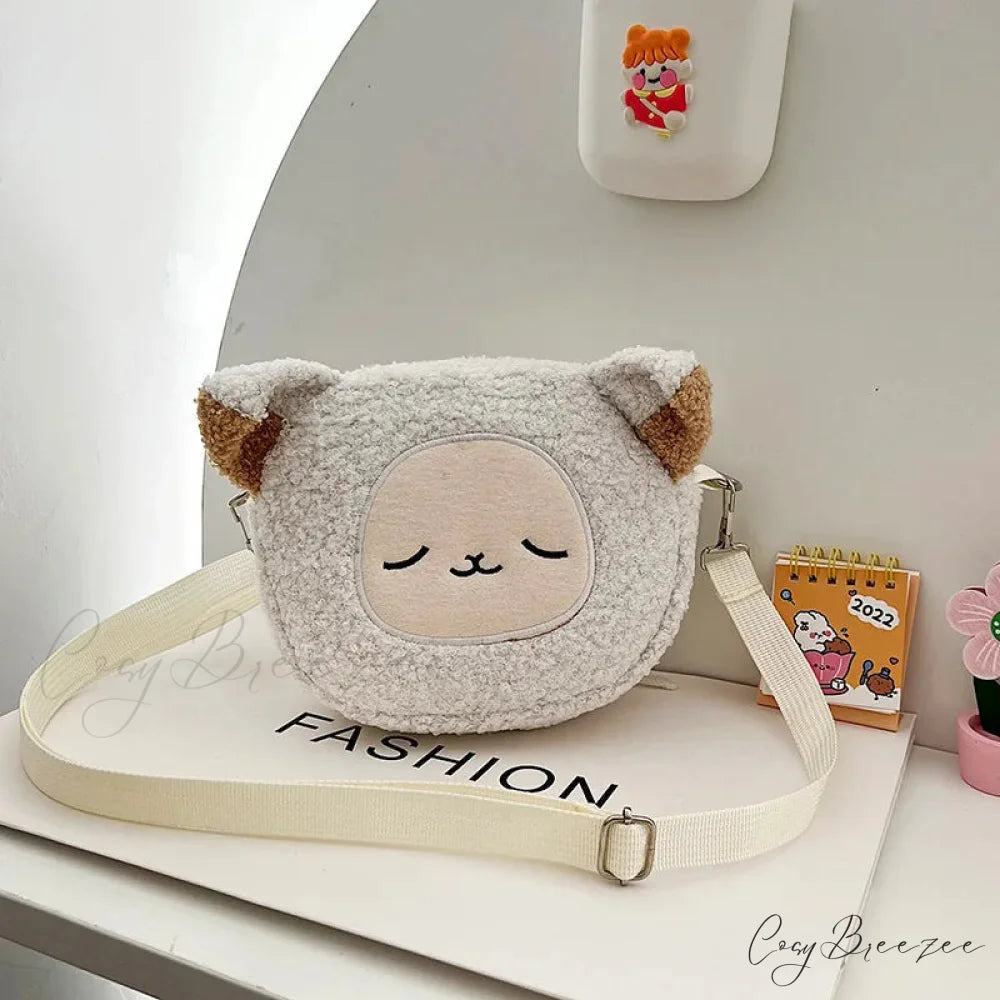 Kawaii Plush Cartoon Crossbody Bag White crossbody-250126