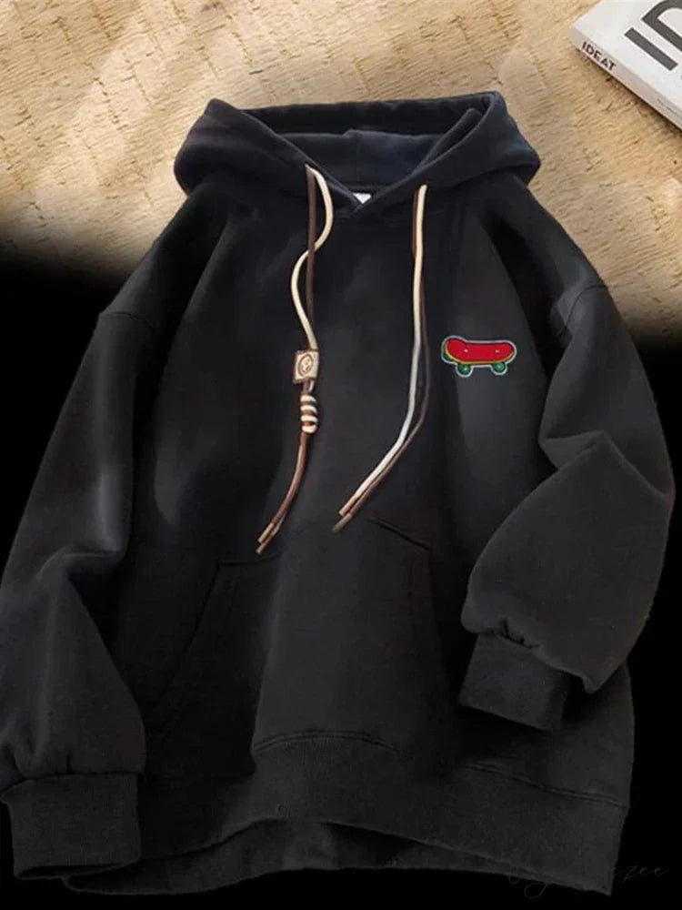 Kawaii Skateboard Graphic Cotton Fleece Hoodie Black / M(40-45KG) hoodies-241228