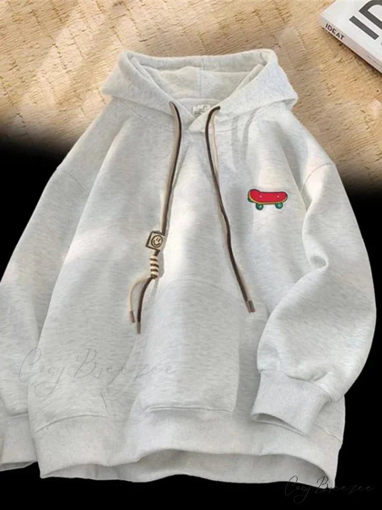 Kawaii Skateboard Graphic Cotton Fleece Hoodie GRAY / M(40-45KG) hoodies-241228