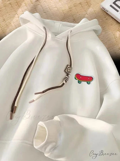 Kawaii Skateboard Graphic Cotton Fleece Hoodie WHITE / M(40-45KG) hoodies-241228