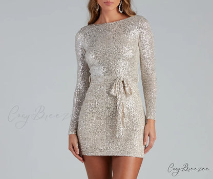 Kayce Sequin Stylish Tie-Waist Party Dress